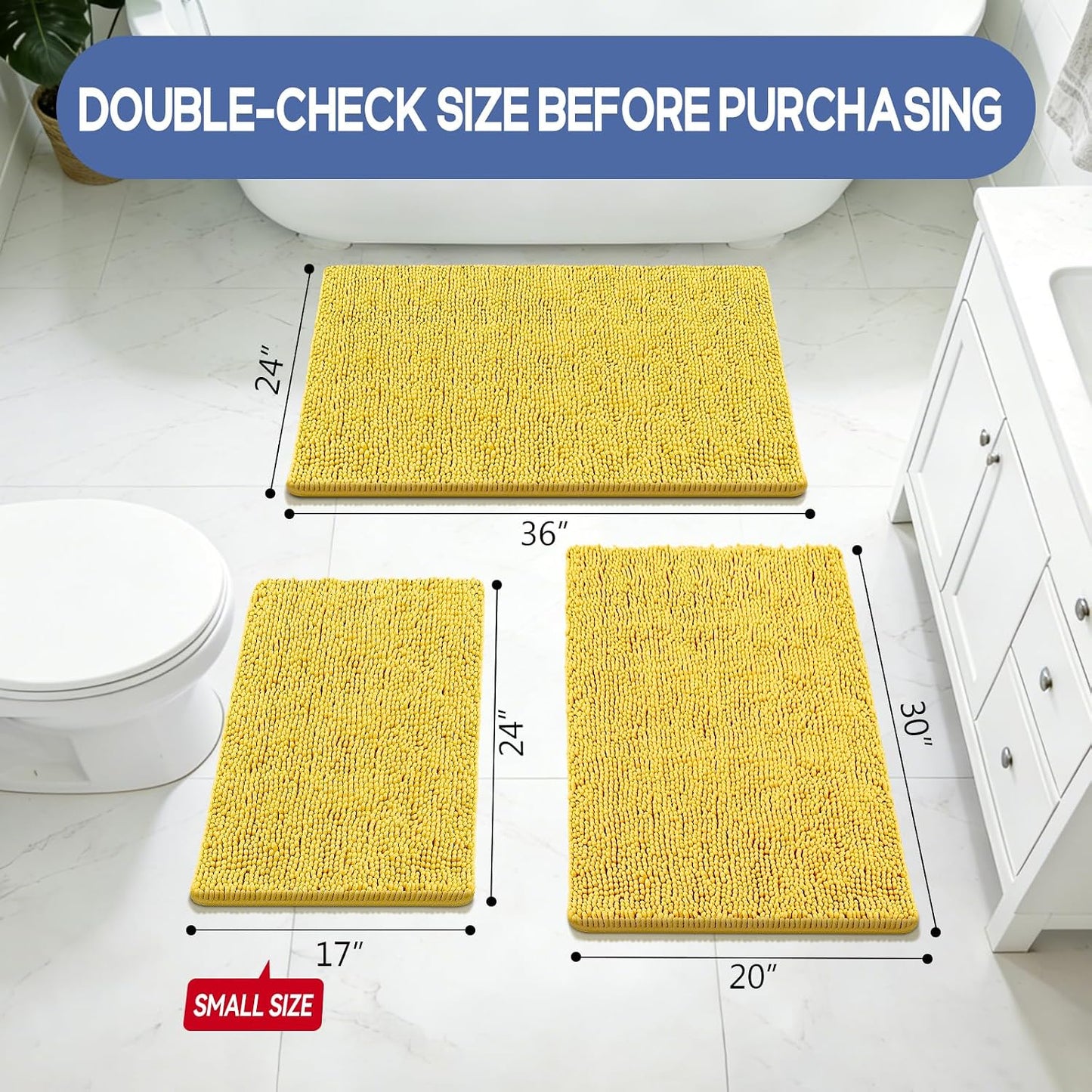 Bathroom Rugs 24x17, Bath Mats for Bathroom Non Slip with Rubber Backing,High Absorbent Microfiber Bath Rugs Quick Drying, Machine Washable, Durable Decor
