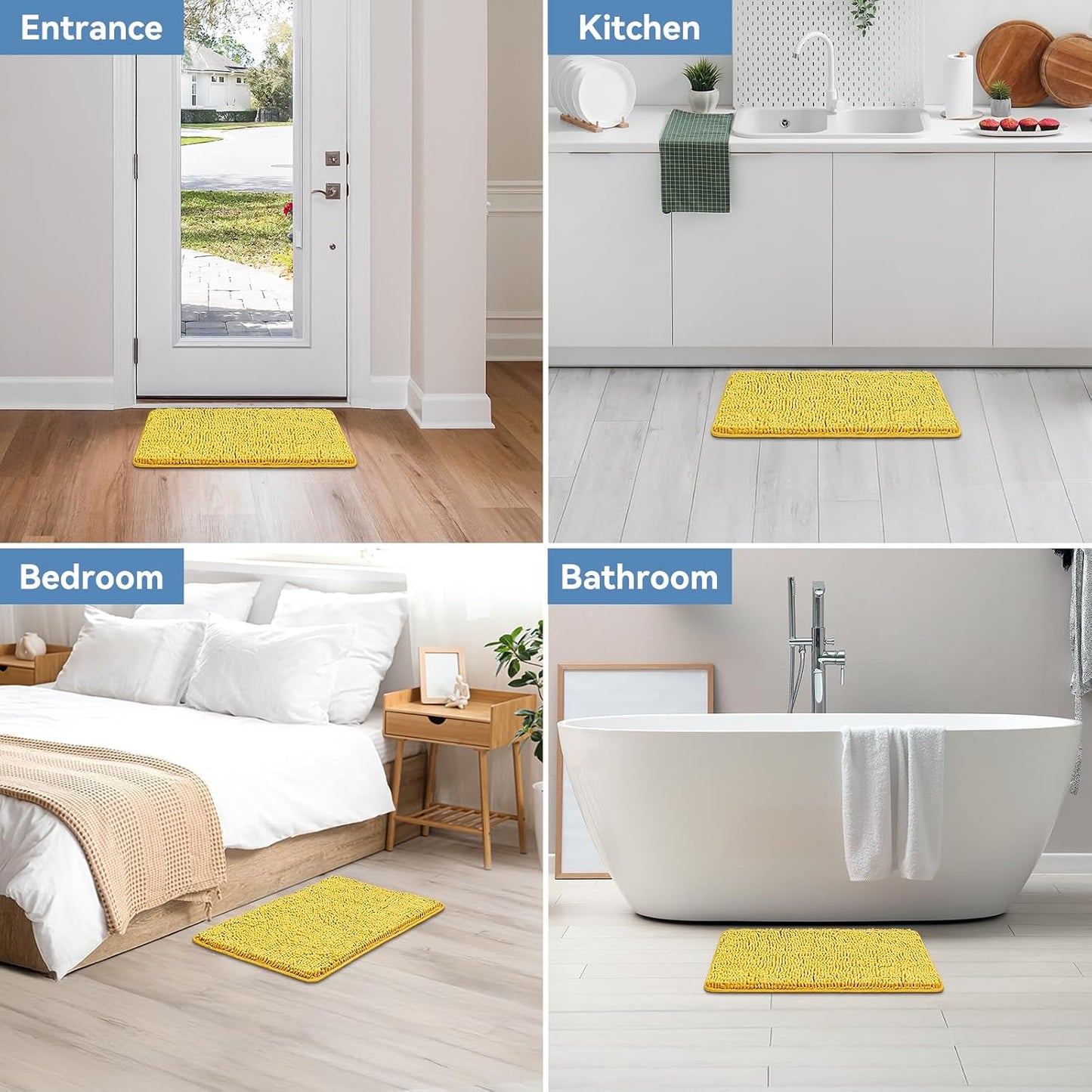 Bathroom Rugs 24x17, Bath Mats for Bathroom Non Slip with Rubber Backing,High Absorbent Microfiber Bath Rugs Quick Drying, Machine Washable, Durable Decor