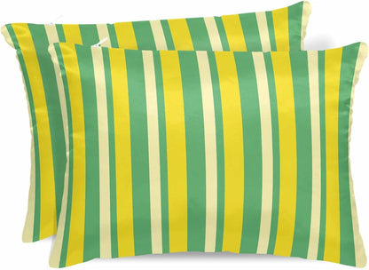 Lemon Green Yellow 2 Packs Bed Pillow Covers Standard Decorative, Throw Pillow Cases Breathable Bedding Pillowcase, Soft Stain Pillows Shams Zipper Closure Summer Modern Farmhouse Striped 20"x26"