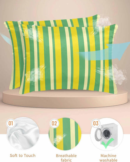 Lemon Green Yellow 2 Packs Bed Pillow Covers Standard Decorative, Throw Pillow Cases Breathable Bedding Pillowcase, Soft Stain Pillows Shams Zipper Closure Summer Modern Farmhouse Striped 20"x26"