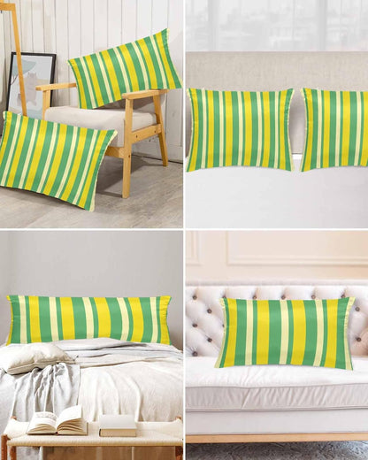 Lemon Green Yellow 2 Packs Bed Pillow Covers Standard Decorative, Throw Pillow Cases Breathable Bedding Pillowcase, Soft Stain Pillows Shams Zipper Closure Summer Modern Farmhouse Striped 20"x26"
