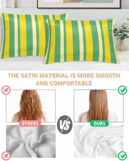 Lemon Green Yellow 2 Packs Bed Pillow Covers Standard Decorative, Throw Pillow Cases Breathable Bedding Pillowcase, Soft Stain Pillows Shams Zipper Closure Summer Modern Farmhouse Striped 20"x26"