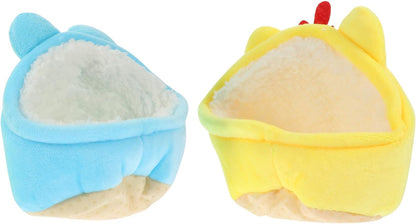 2pcs Small Pet Warm Nest Cotton Beds, Soft Hamster Hideout Cave for Winter, Blue and Yellow Cozy Resting House for Small Animals