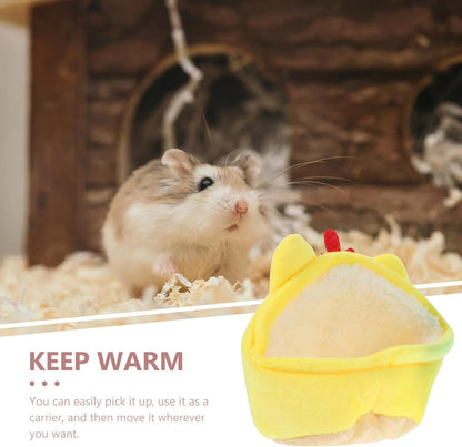 2pcs Small Pet Warm Nest Cotton Beds, Soft Hamster Hideout Cave for Winter, Blue and Yellow Cozy Resting House for Small Animals