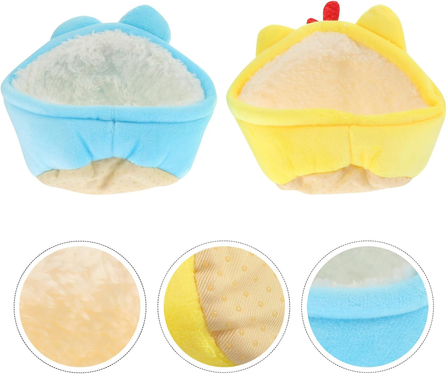 2pcs Small Pet Warm Nest Cotton Beds, Soft Hamster Hideout Cave for Winter, Blue and Yellow Cozy Resting House for Small Animals