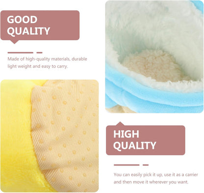 2pcs Small Pet Warm Nest Cotton Beds, Soft Hamster Hideout Cave for Winter, Blue and Yellow Cozy Resting House for Small Animals