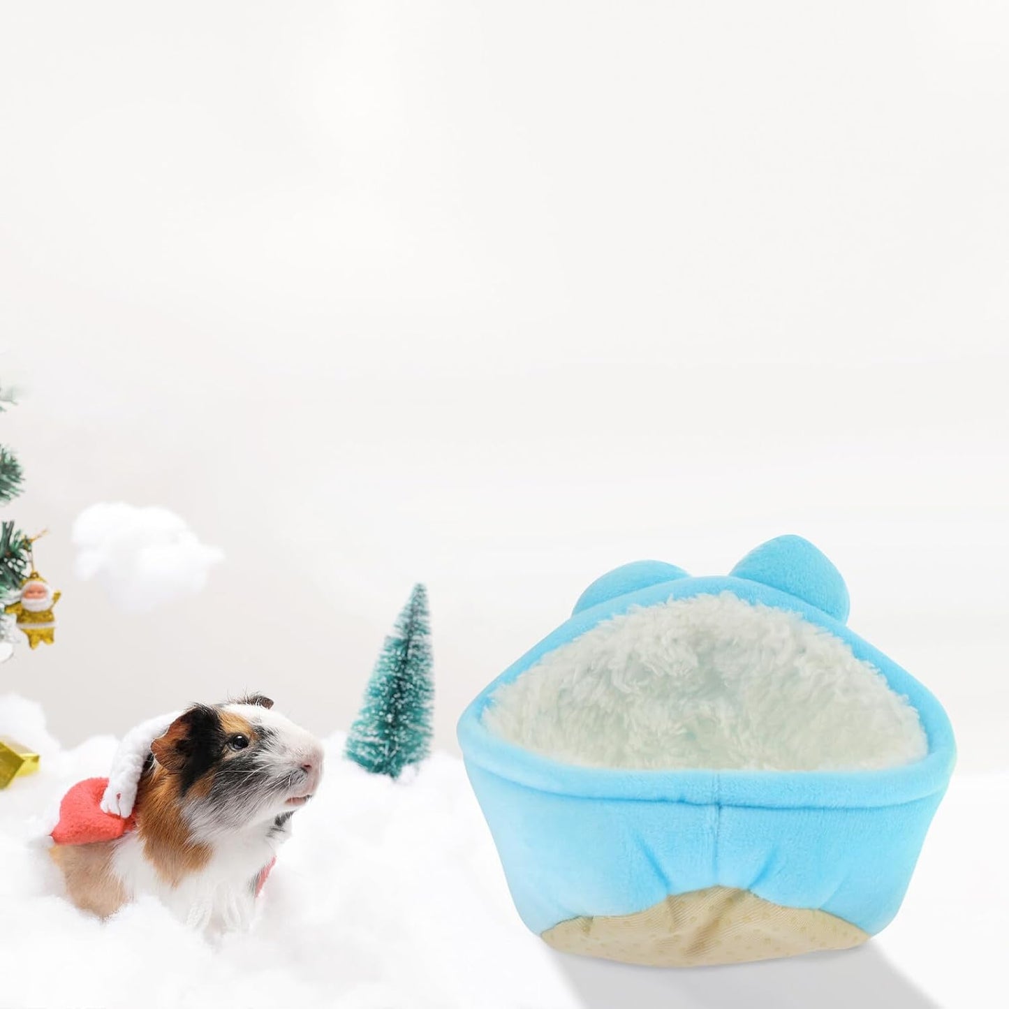2pcs Small Pet Warm Nest Cotton Beds, Soft Hamster Hideout Cave for Winter, Blue and Yellow Cozy Resting House for Small Animals