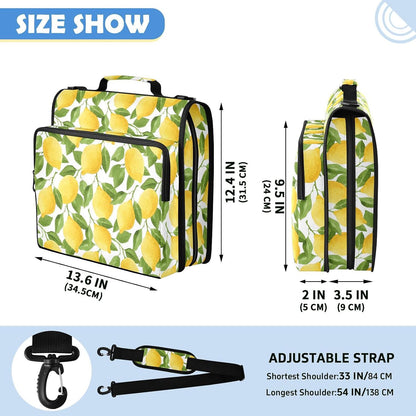 Zipper Binder Yellow Lemon Green Leaf Botanical Summer Fruit Bag with Shoulder Strap 3 Ring Binder Organizer Large Capacity Multiple Pockets for School Office