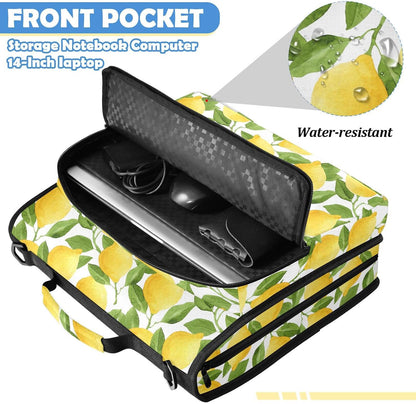 Zipper Binder Yellow Lemon Green Leaf Botanical Summer Fruit Bag with Shoulder Strap 3 Ring Binder Organizer Large Capacity Multiple Pockets for School Office