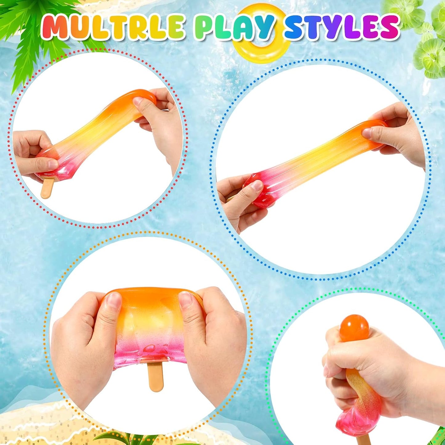 Ice Cream Squeeze Squishy (Yellow Purple Blue) | Slow Rising Sensory Travel Squishies for Stress Relief Anxiety, Party Favors Birthday Gift for Kids Adults