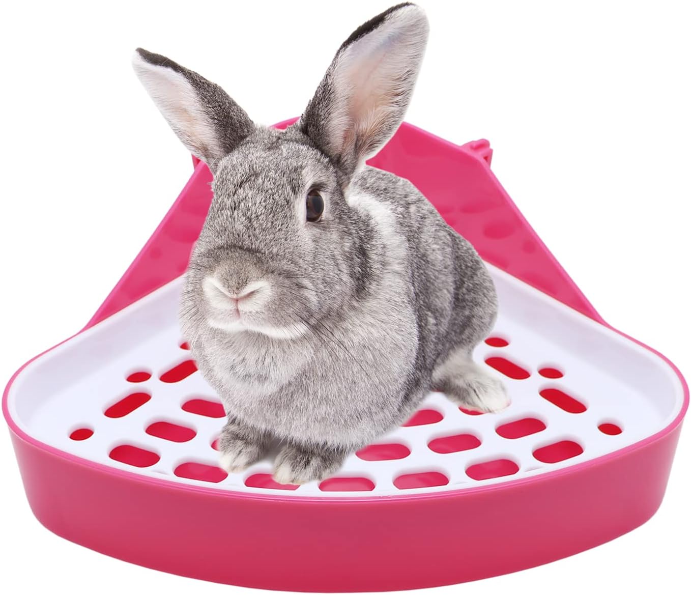 Rabbit Litter Box Toilet Bunny Corner Potty for Guinea Pigs, Pink | Sturdy plastic, 9.45"x7.09"x4.33" pan, scalloped splash guard, mesh drop-through design, easy rinse-clean, for small animal