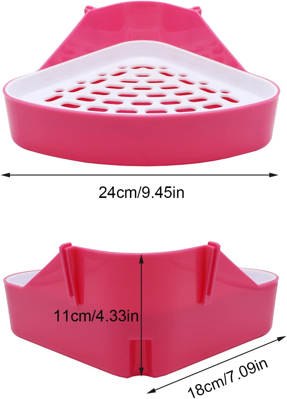 Rabbit Litter Box Toilet Bunny Corner Potty for Guinea Pigs, Pink | Sturdy plastic, 9.45"x7.09"x4.33" pan, scalloped splash guard, mesh drop-through design, easy rinse-clean, for small animal