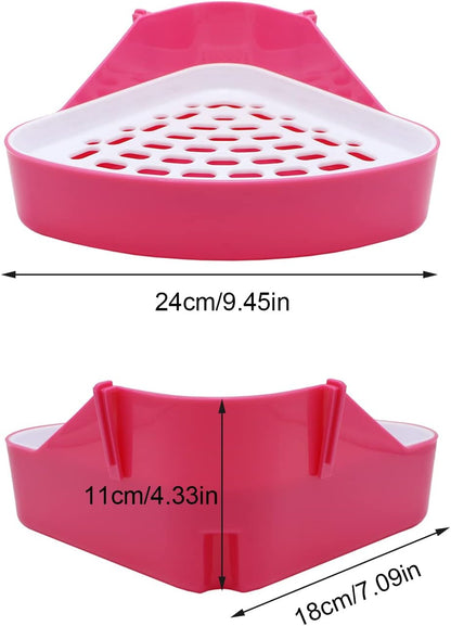 Rabbit Litter Box Toilet Bunny Corner Potty for Guinea Pigs, Pink | Sturdy plastic, 9.45"x7.09"x4.33" pan, scalloped splash guard, mesh drop-through design, easy rinse-clean, for small animal