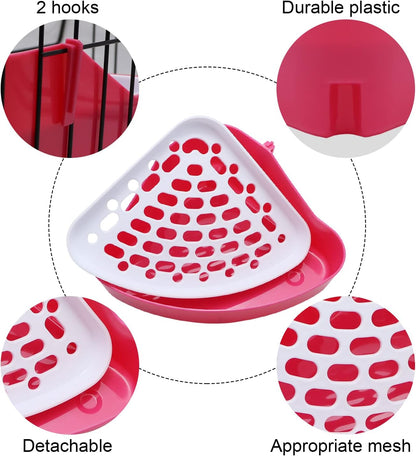 Rabbit Litter Box Toilet Bunny Corner Potty for Guinea Pigs, Pink | Sturdy plastic, 9.45"x7.09"x4.33" pan, scalloped splash guard, mesh drop-through design, easy rinse-clean, for small animal
