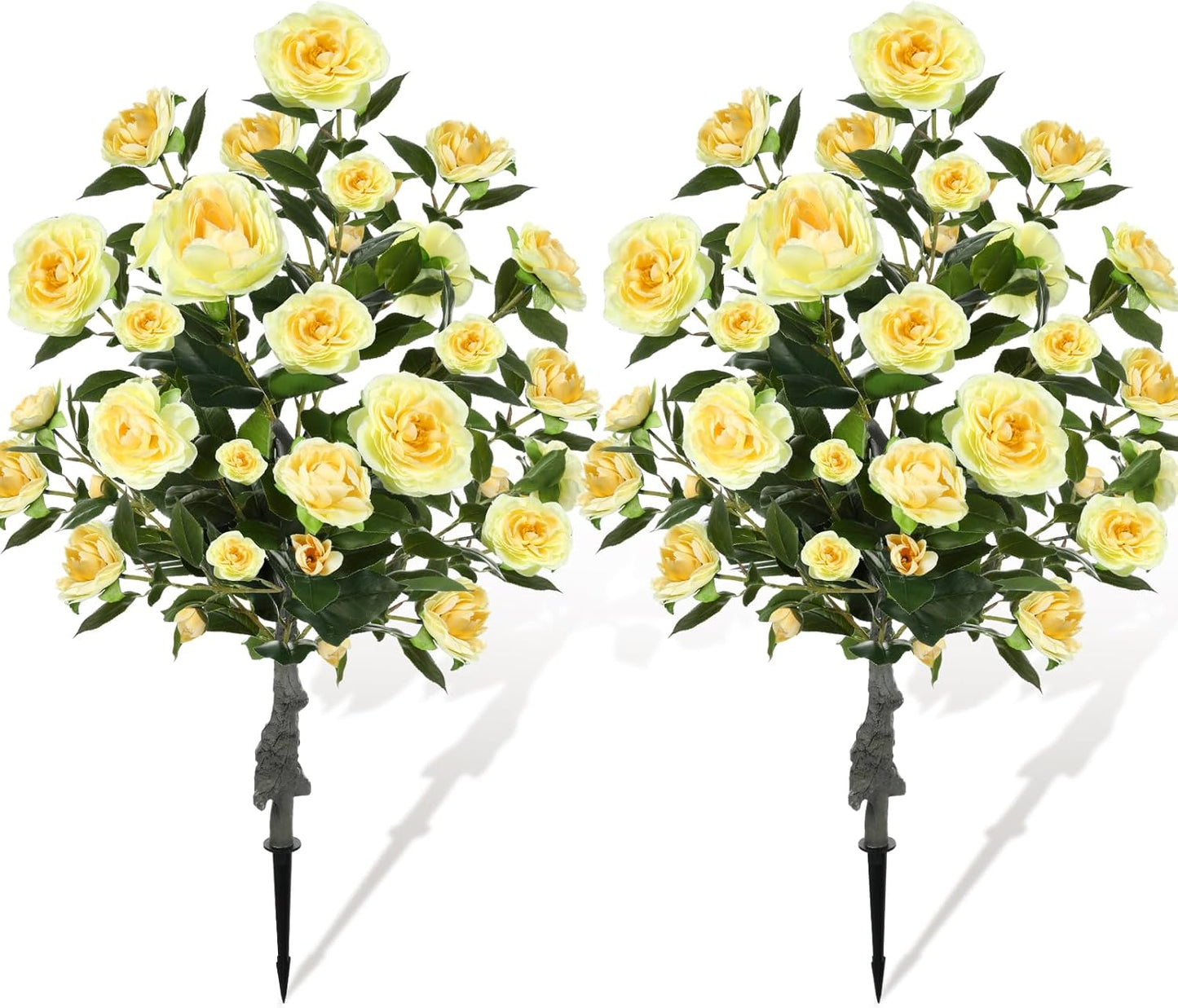 2 Pack 3ft Artificial Camellia Plants Tree 36" Faux Camellia Flower with Spike UV Resistant Realistic Fake Floral Blooming Bush for Indoor Outdoor Front Door Porch Backyard Garden, Yellow