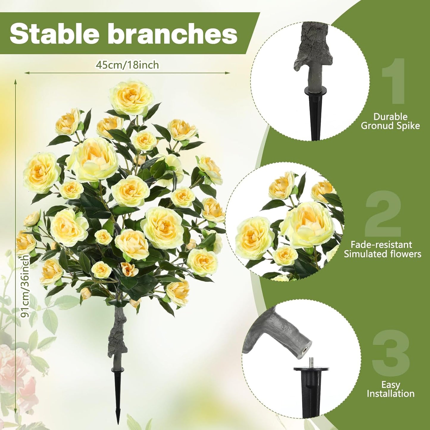 2 Pack 3ft Artificial Camellia Plants Tree 36" Faux Camellia Flower with Spike UV Resistant Realistic Fake Floral Blooming Bush for Indoor Outdoor Front Door Porch Backyard Garden, Yellow