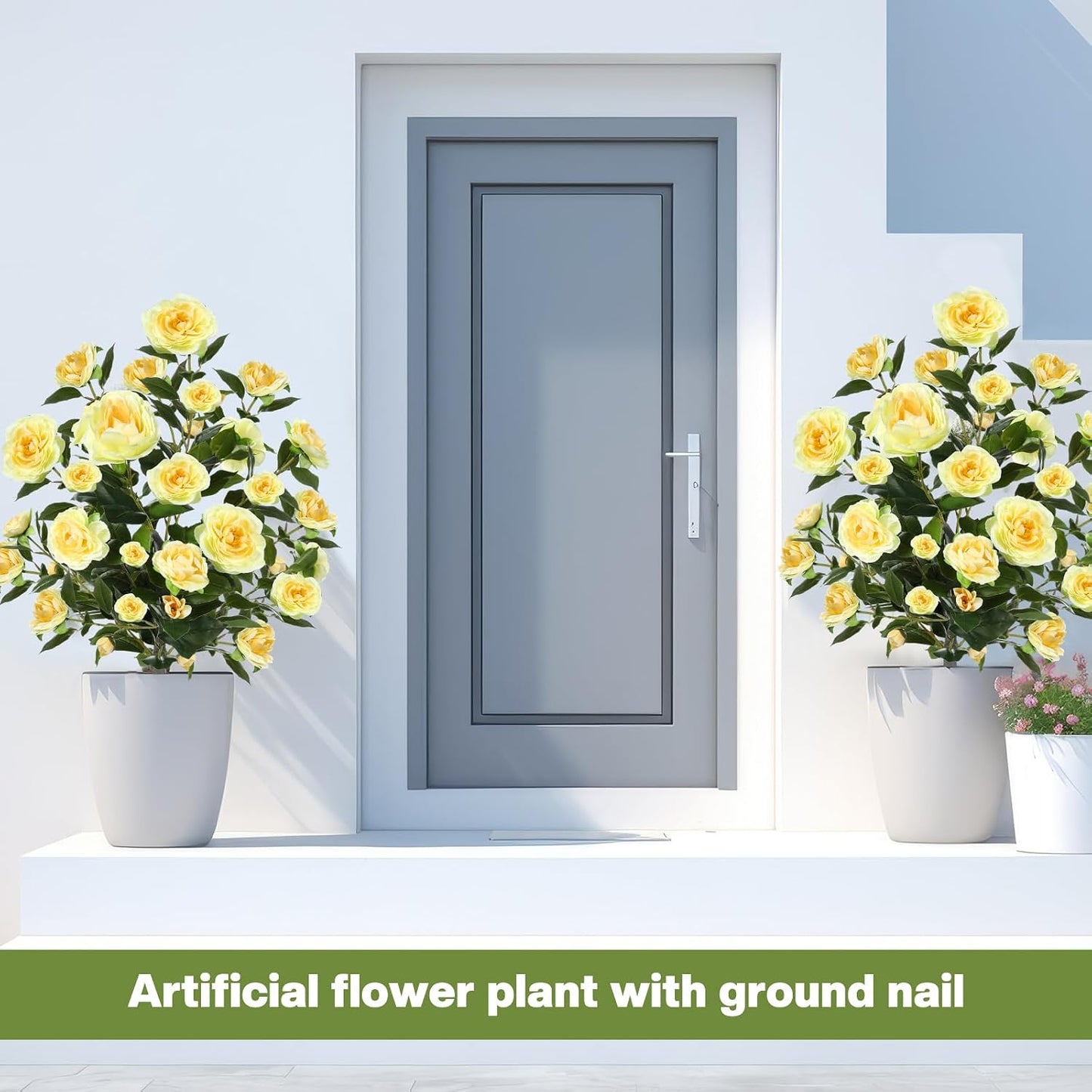 2 Pack 3ft Artificial Camellia Plants Tree 36" Faux Camellia Flower with Spike UV Resistant Realistic Fake Floral Blooming Bush for Indoor Outdoor Front Door Porch Backyard Garden, Yellow