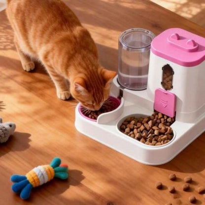 Dual Bowl Feeder and Water Dispenser for Pets – Automatic 2-in-1 Design with Large Capacity Food & Water Containers for Cats & Dogs, Gravity-Fed, Leak-Proof, Non-Slip Base, Easy Refill (Yellow)