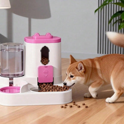 Dual Bowl Feeder and Water Dispenser for Pets – Automatic 2-in-1 Design with Large Capacity Food & Water Containers for Cats & Dogs, Gravity-Fed, Leak-Proof, Non-Slip Base, Easy Refill (Yellow)