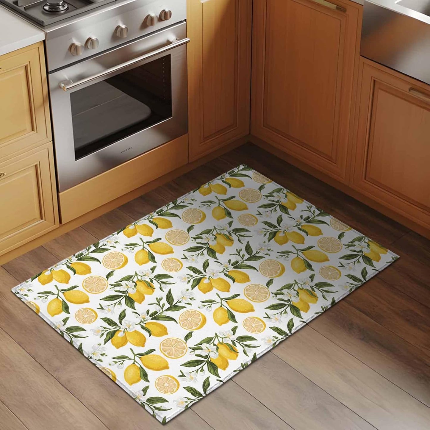 Summer Lemon Entryway Rug 2'x3', Hand Painted Lemon Small Area Rug Non-Slip Front Door Mat Washable Floor Carpet for Indoor Entrance Kitchen Bathroom