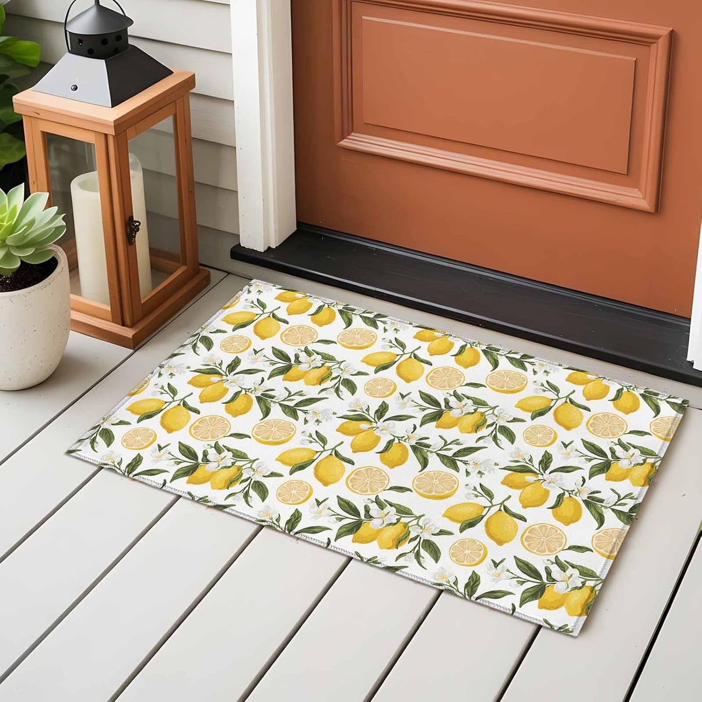 Summer Lemon Entryway Rug 2'x3', Hand Painted Lemon Small Area Rug Non-Slip Front Door Mat Washable Floor Carpet for Indoor Entrance Kitchen Bathroom