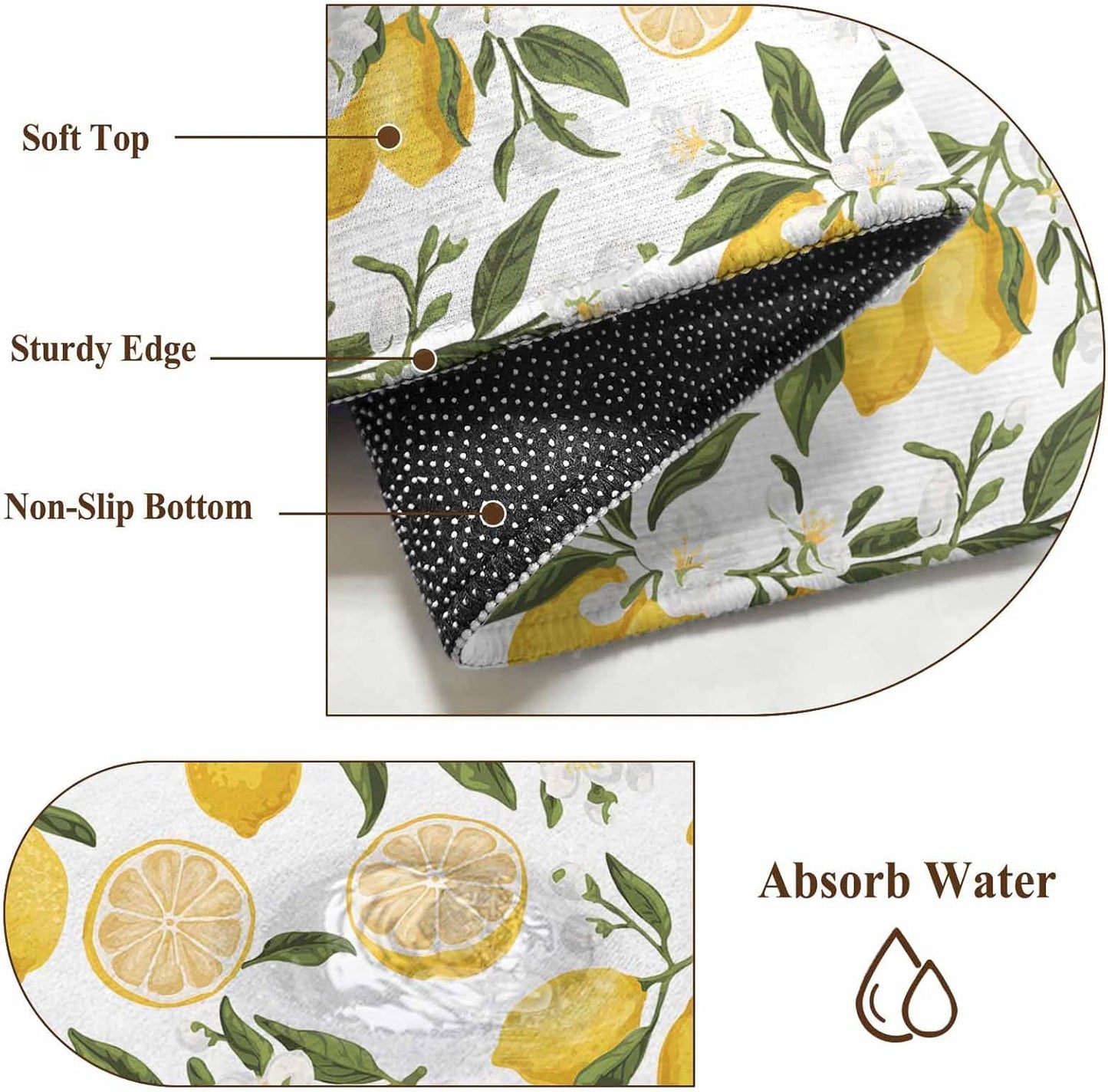 Summer Lemon Entryway Rug 2'x3', Hand Painted Lemon Small Area Rug Non-Slip Front Door Mat Washable Floor Carpet for Indoor Entrance Kitchen Bathroom