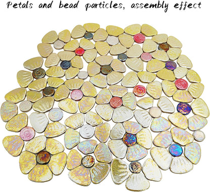 1.1lb Iridescent Flower Ceramic Mosaic Tiles for Crafts, 3 Size Flowers Porcelain Mosaic Pieces for Mosaic DIY,Plates, Flowerpots, Vases,Stepping Stones (Yellow)