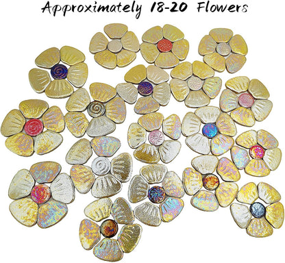 1.1lb Iridescent Flower Ceramic Mosaic Tiles for Crafts, 3 Size Flowers Porcelain Mosaic Pieces for Mosaic DIY,Plates, Flowerpots, Vases,Stepping Stones (Yellow)