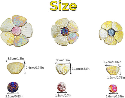 1.1lb Iridescent Flower Ceramic Mosaic Tiles for Crafts, 3 Size Flowers Porcelain Mosaic Pieces for Mosaic DIY,Plates, Flowerpots, Vases,Stepping Stones (Yellow)