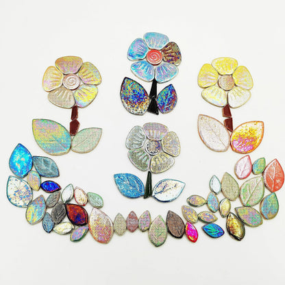 1.1lb Iridescent Flower Ceramic Mosaic Tiles for Crafts, 3 Size Flowers Porcelain Mosaic Pieces for Mosaic DIY,Plates, Flowerpots, Vases,Stepping Stones (Yellow)