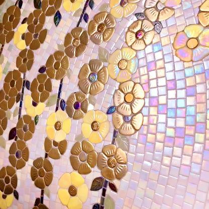 1.1lb Iridescent Flower Ceramic Mosaic Tiles for Crafts, 3 Size Flowers Porcelain Mosaic Pieces for Mosaic DIY,Plates, Flowerpots, Vases,Stepping Stones (Yellow)