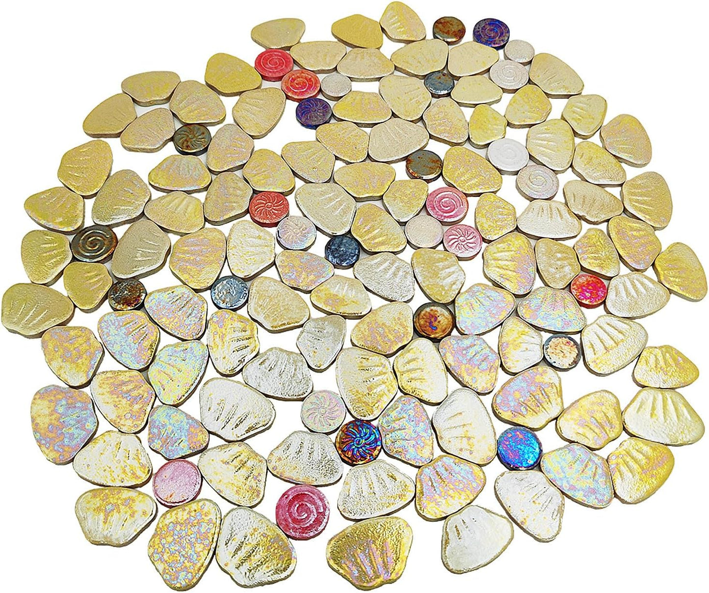 1.1lb Iridescent Flower Ceramic Mosaic Tiles for Crafts, 3 Size Flowers Porcelain Mosaic Pieces for Mosaic DIY,Plates, Flowerpots, Vases,Stepping Stones (Yellow)