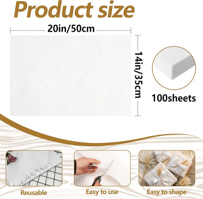 100 Sheets White Tissue Paper 20"X14" Tissue Paper for Gift Bags, Gift Wrapping Tissue, Christmas Tissue Paper Anniversary Holiday Decoration Arts Craft
