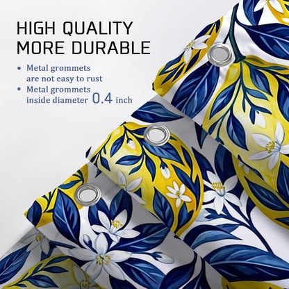 Lemon Shower Curtain Sets, Tropical Botanical Flower Leaf Summer Yellow Polyester Waterproof Bathroom Sets with Shower Curtain and Rugs for Bathtub Toile Guest Room Decor 72x72 Inch