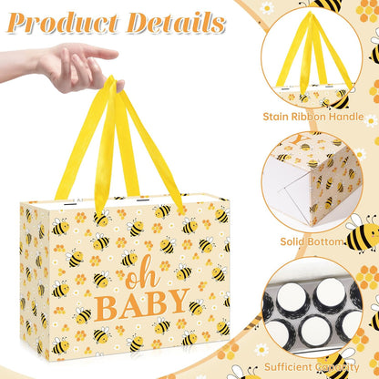 Bee Baby Gift Bag with Card Tissue Papers, Bee Baby Shower Wrapping Paper Bag Yellow Oh Baby Present Bags for Newborn Congratulations Gifts Gender Neutral Party Favors