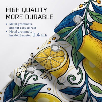 Lemon Shower Curtain Sets, Summer Tropical Leaf Flower Summer Yellow Waterproof Fabric Bathroom Set with Print Cloth Curtains and Rugs for Bath Bathtub Apartment Decor 72x72 Inch