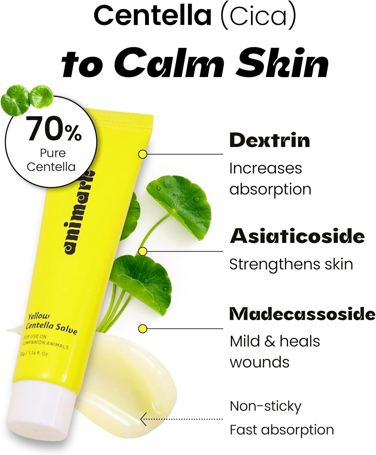 Yellow Centella Salve – Hot Spot & Wound Care Ointment for Dogs, Cats & Small Animals – Lick-Safe, Fast-Acting, Steroid-Free, Natural Healing Balm for Cracked Paws & Skin Irritation, 0.24 oz