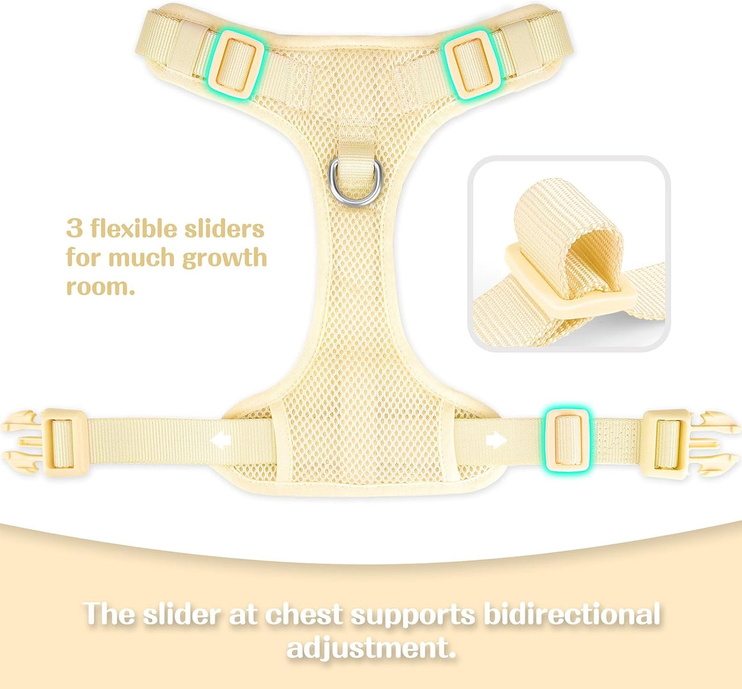 No Pull Dog Harness Escape Proof, Adjustable Mesh Puppy Vest | Light Yellow XS, Breathable Lightweight Fabric, Dual Front & Back D-ring, Easy on/off, No Choke for Small Medium Large Dogs