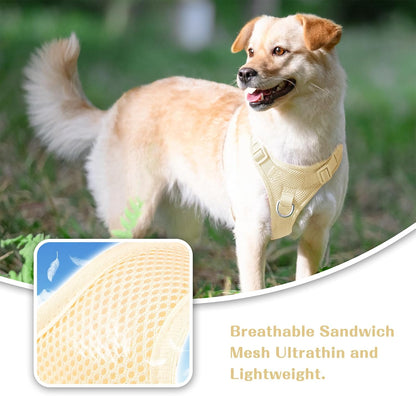 No Pull Dog Harness Escape Proof, Adjustable Mesh Puppy Vest | Light Yellow XS, Breathable Lightweight Fabric, Dual Front & Back D-ring, Easy on/off, No Choke for Small Medium Large Dogs
