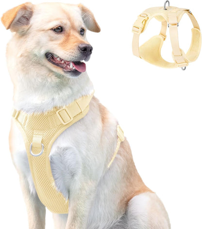 No Pull Dog Harness Escape Proof, Adjustable Mesh Puppy Vest | Light Yellow XS, Breathable Lightweight Fabric, Dual Front & Back D-ring, Easy on/off, No Choke for Small Medium Large Dogs