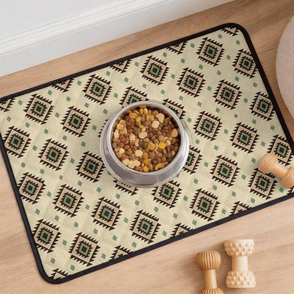 Boho Cat Litter Mat 24x18, Bohemian Southwestern Tiles Texture Yellow Kitty Litter Box mat for Cat Machine Washable Easy Clean Soft Non-Slip Pet Food Mats for Floor Rug