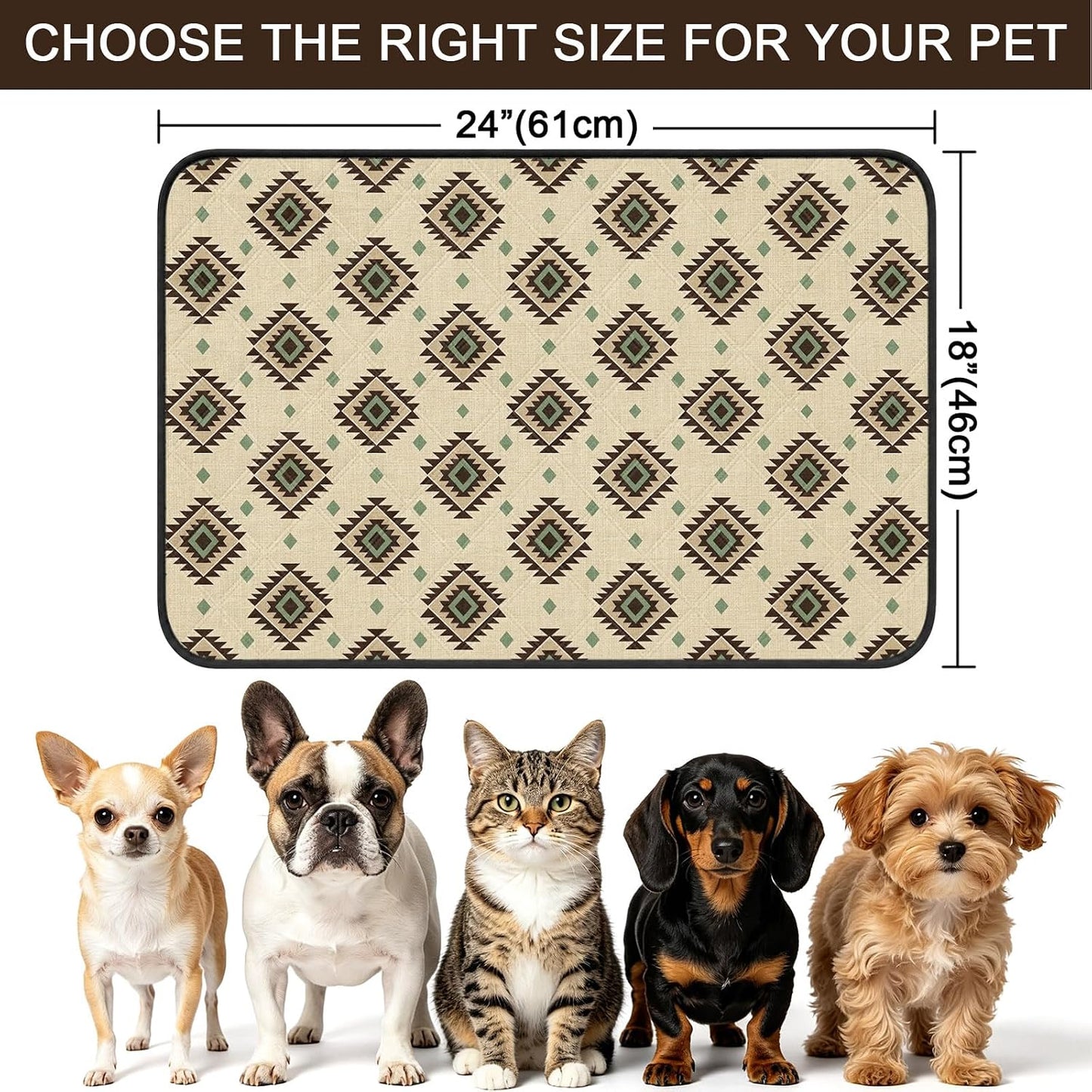 Boho Cat Litter Mat 24x18, Bohemian Southwestern Tiles Texture Yellow Kitty Litter Box mat for Cat Machine Washable Easy Clean Soft Non-Slip Pet Food Mats for Floor Rug