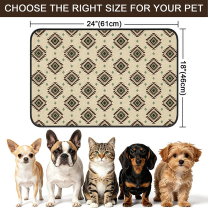 Boho Cat Litter Mat 24x18, Bohemian Southwestern Tiles Texture Yellow Kitty Litter Box mat for Cat Machine Washable Easy Clean Soft Non-Slip Pet Food Mats for Floor Rug