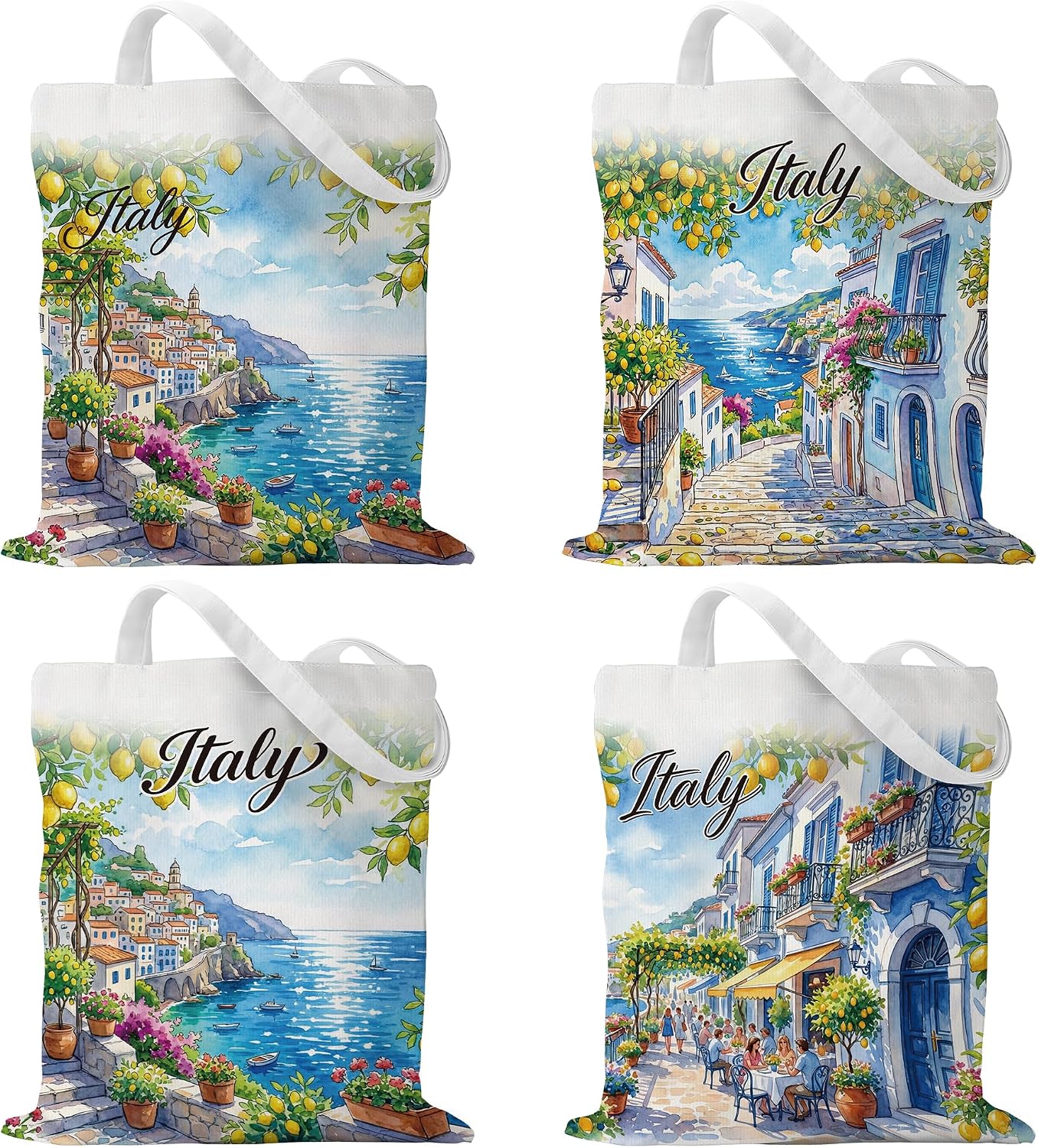 Sitsink Travel Souvenirs Gifts Tote Bags Spain Greece Italy Lemon Bulk Reusable Tote Bag 4 Pcs