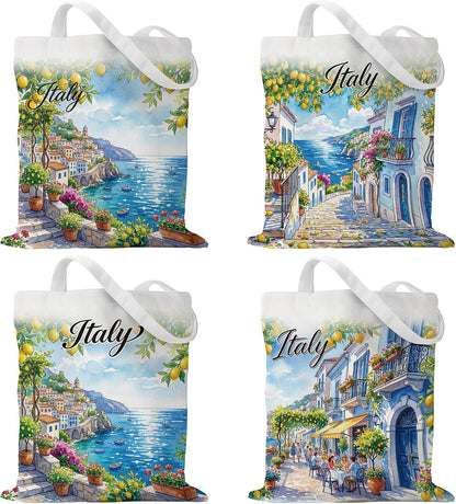 Sitsink Travel Souvenirs Gifts Tote Bags Spain Greece Italy Lemon Bulk Reusable Tote Bag 4 Pcs