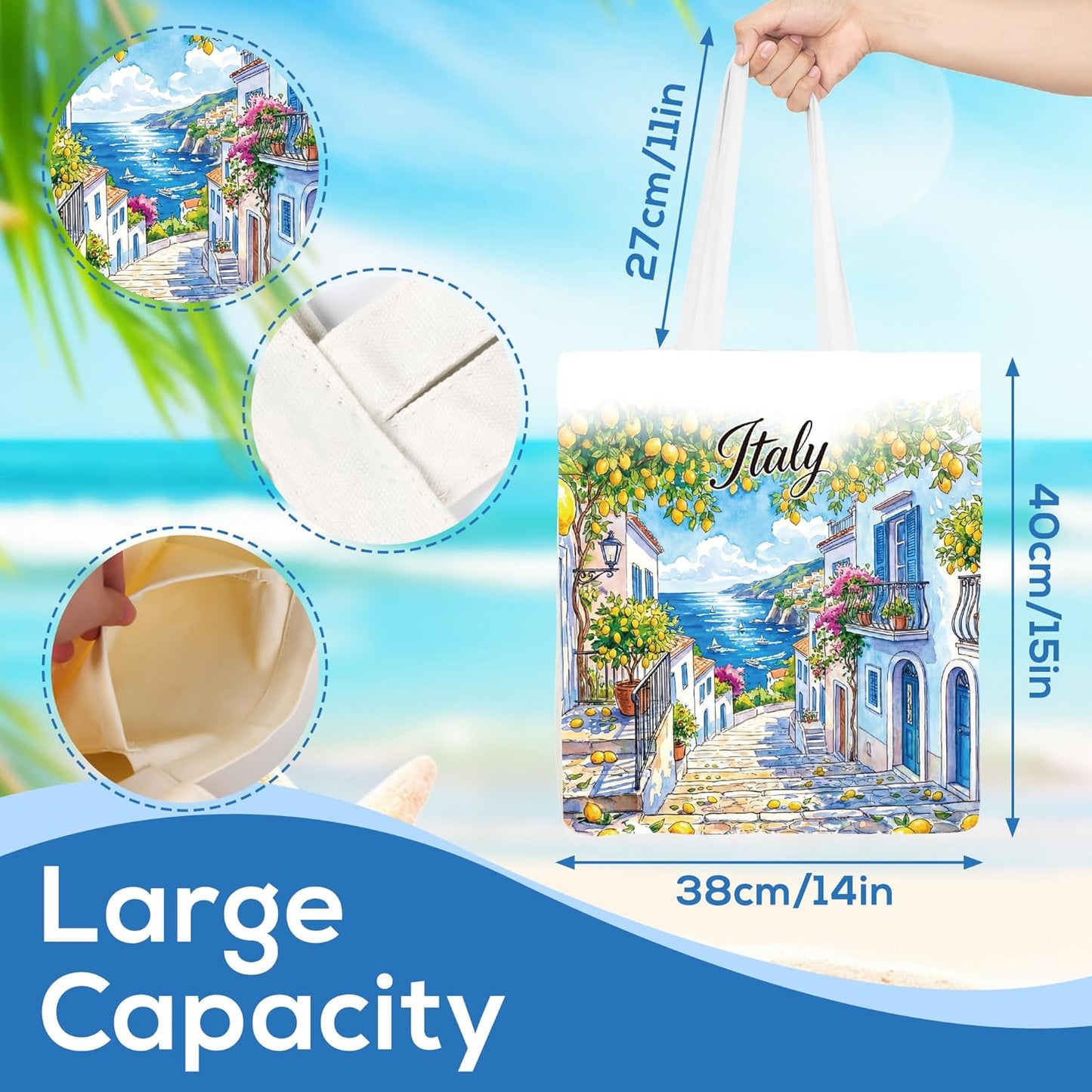 Sitsink Travel Souvenirs Gifts Tote Bags Spain Greece Italy Lemon Bulk Reusable Tote Bag 4 Pcs