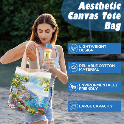 Sitsink Travel Souvenirs Gifts Tote Bags Spain Greece Italy Lemon Bulk Reusable Tote Bag 4 Pcs