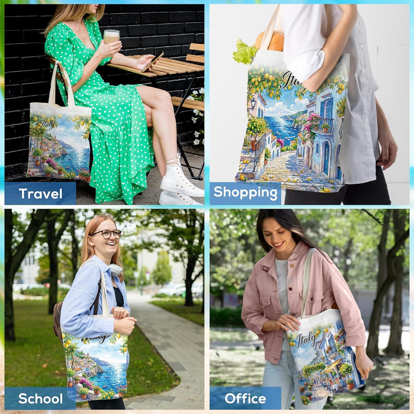 Sitsink Travel Souvenirs Gifts Tote Bags Spain Greece Italy Lemon Bulk Reusable Tote Bag 4 Pcs