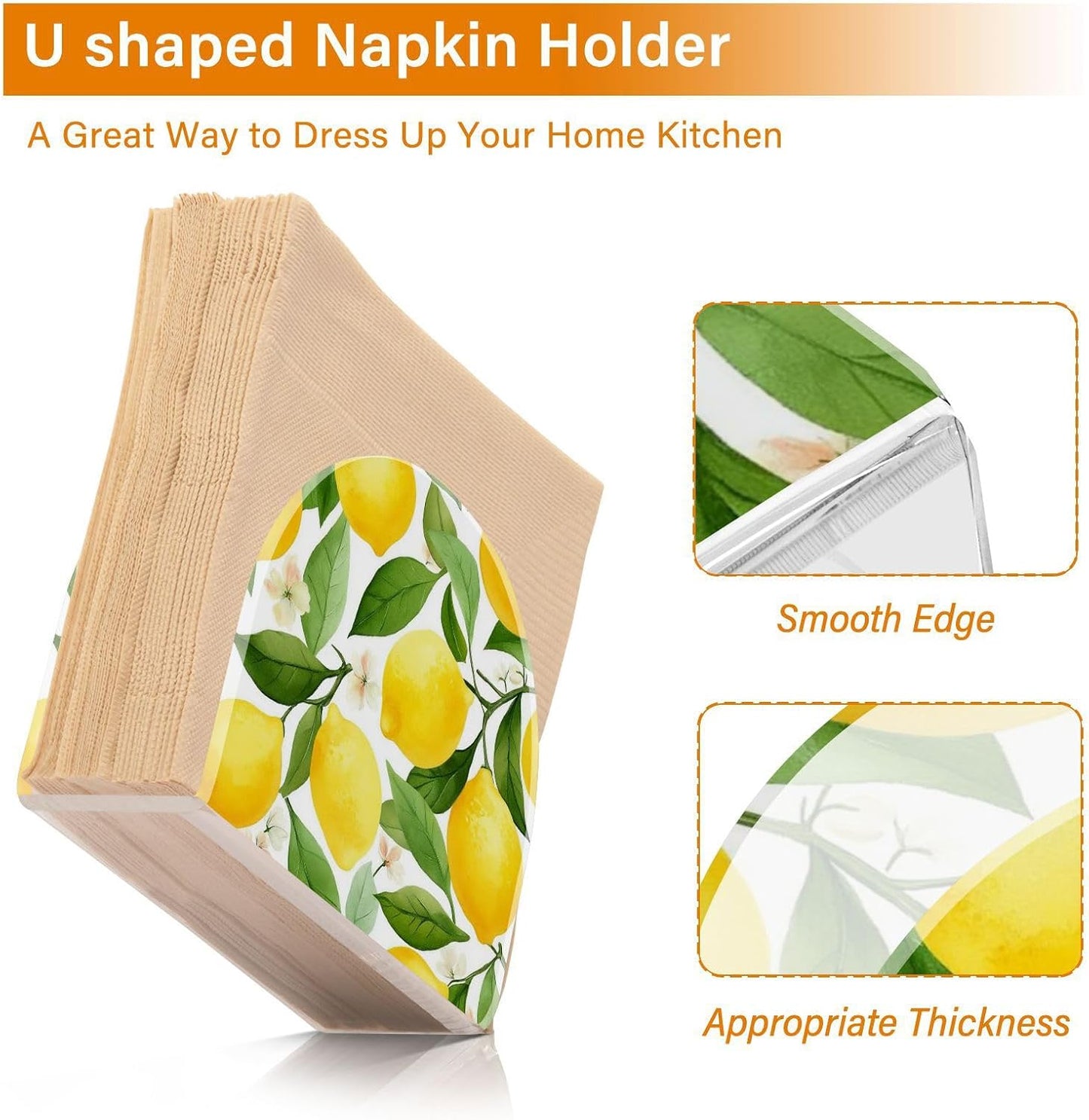 Napkin Holder Bright Yellow Lemons Tissue Paper Holder Set of 2 Dispenser U Shape Napkins Serviette Holders Shelf for Kitchen Dining Room Table Decor