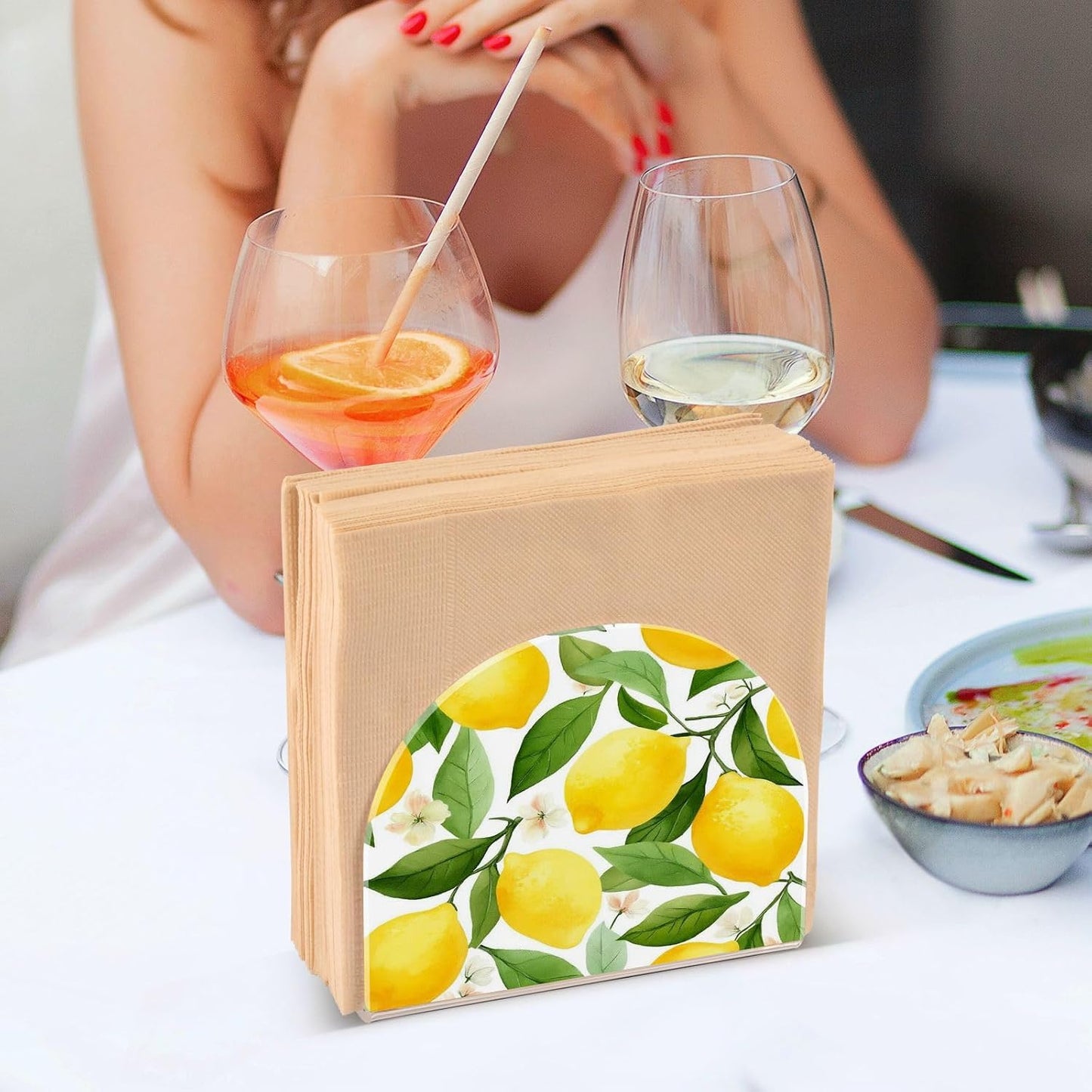 Napkin Holder Bright Yellow Lemons Tissue Paper Holder Set of 2 Dispenser U Shape Napkins Serviette Holders Shelf for Kitchen Dining Room Table Decor